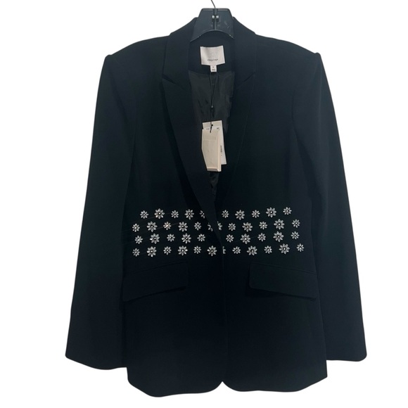 NEW NWT Cinq A Sept Loisa Crystal Embellished Crepe Blazer Jacket In Black - Picture 4 of 14